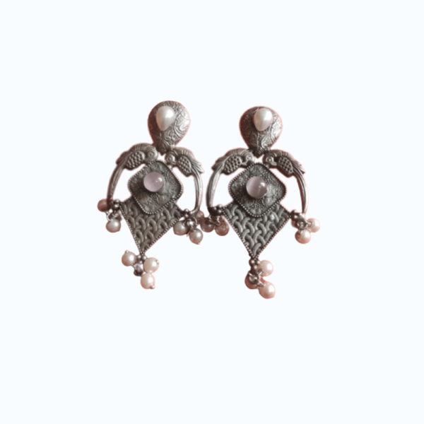 Oxidized Parrot Domed Earrings