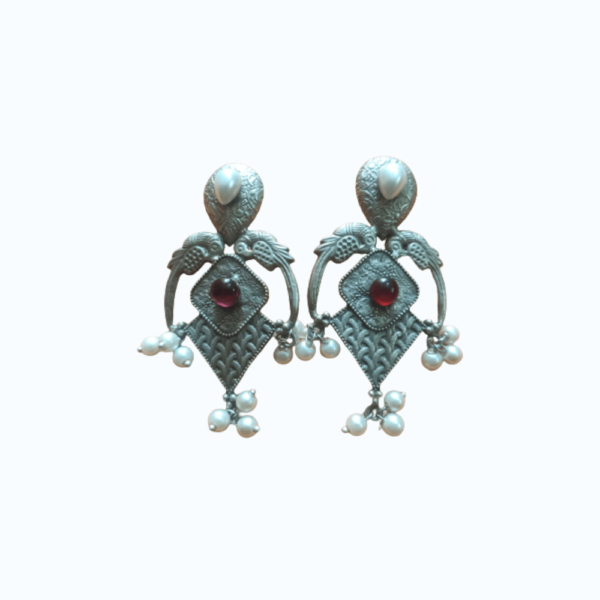 Oxidized Parrot Domed Earrings