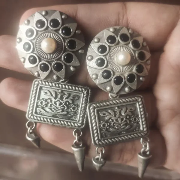 Tribal Silver Drop Earrings Oxi