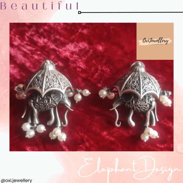 Oxidised Elephant design earrings