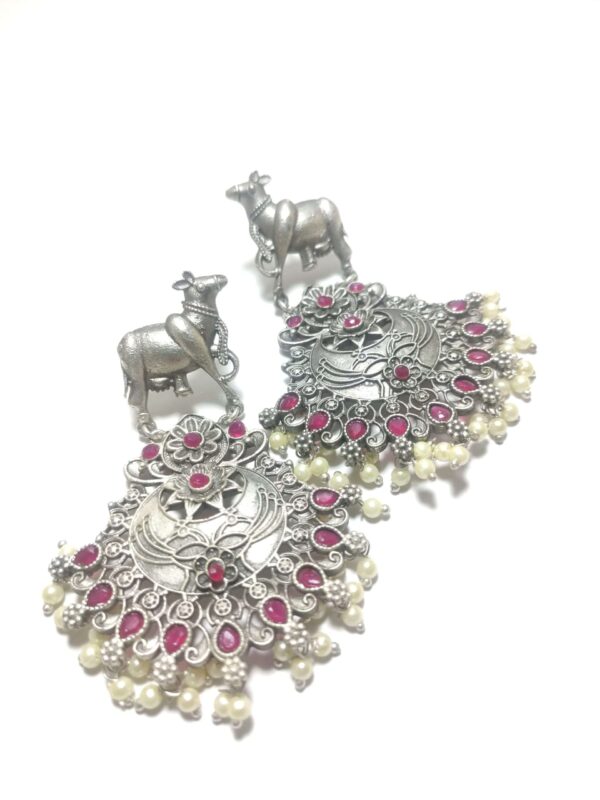 Handmade Oxidised Nandi Design Earrings