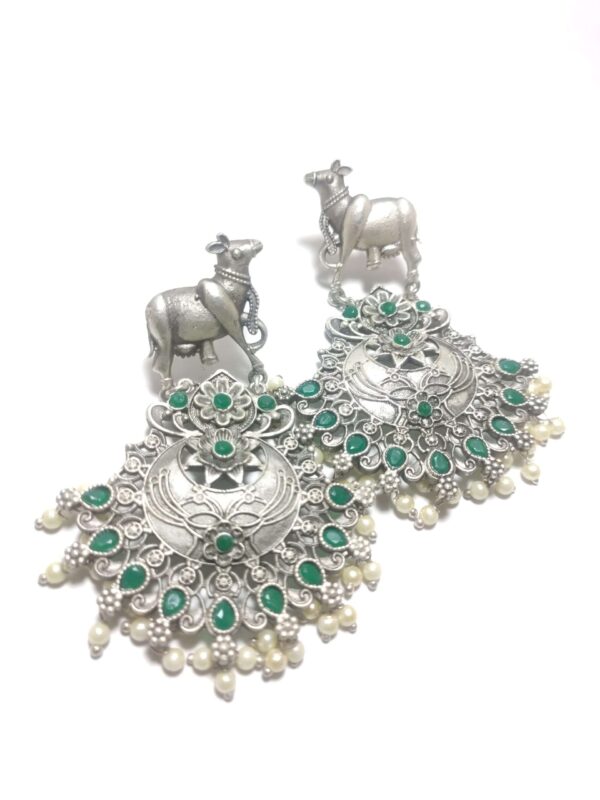 Handmade Oxidised Nandi Design Earrings