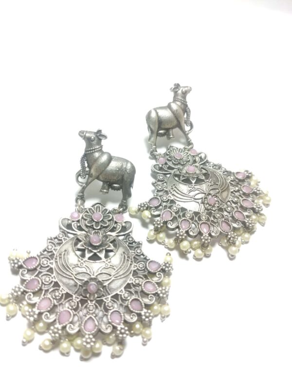 Handmade Oxidised Nandi Design Earrings